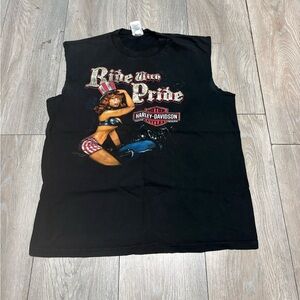 Vintage Men’s Harley Davidson Tank Top Black Size Large Rhode Island Graphic USA
